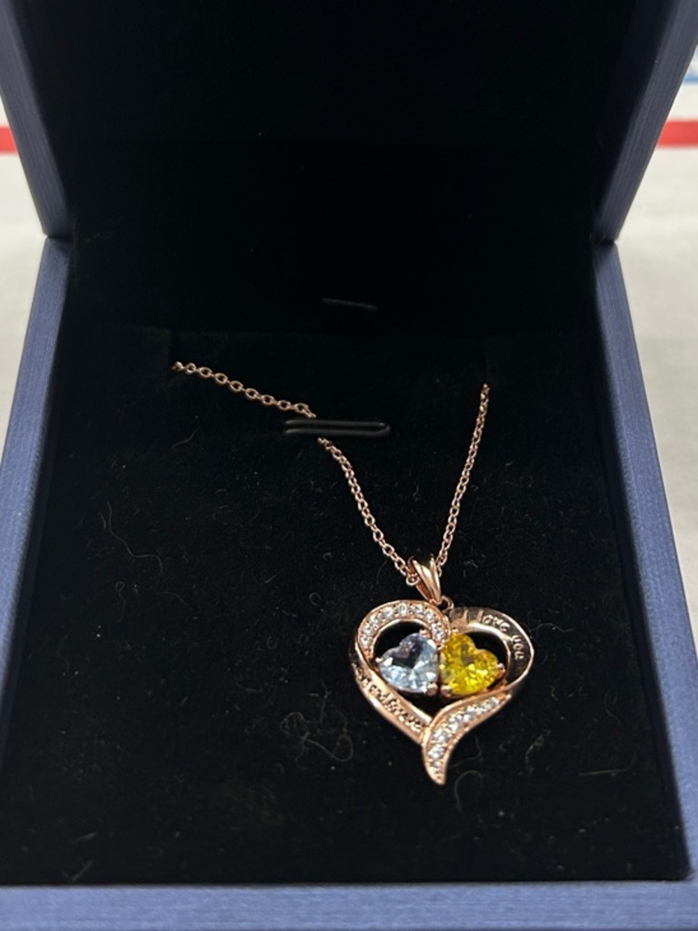 Lola Cloris: 18K Rose Gold Necklace with 2 Birthstones (Mar - Nov) w/ box
